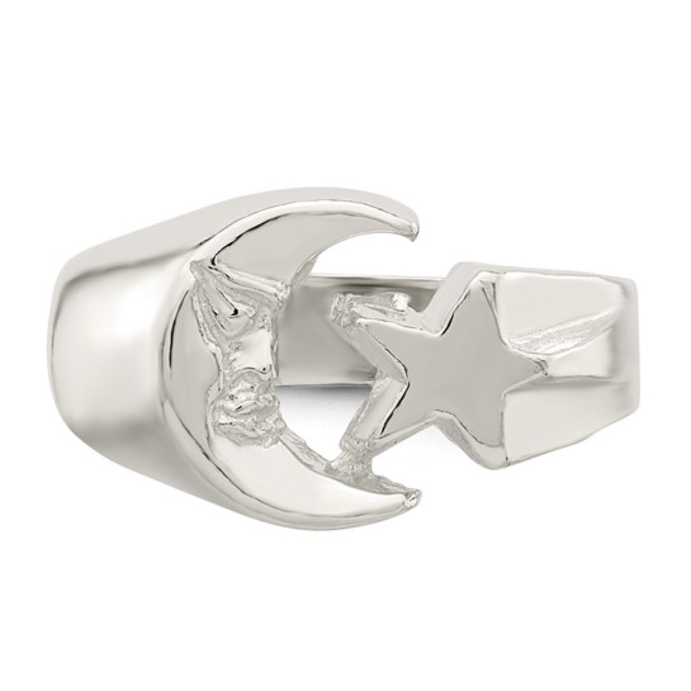Sterling Silver Moon and Star Ring - Picture 2 of 8